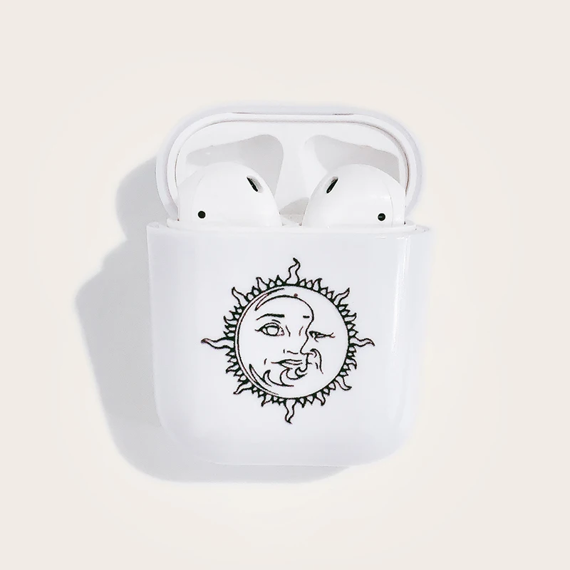 

White painted face sun pattern wireless bluetooth headset protective shell PC hard shell for airpods2
