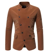 mens jackets double breasted stand collar casual slim fit solid business spring coat
