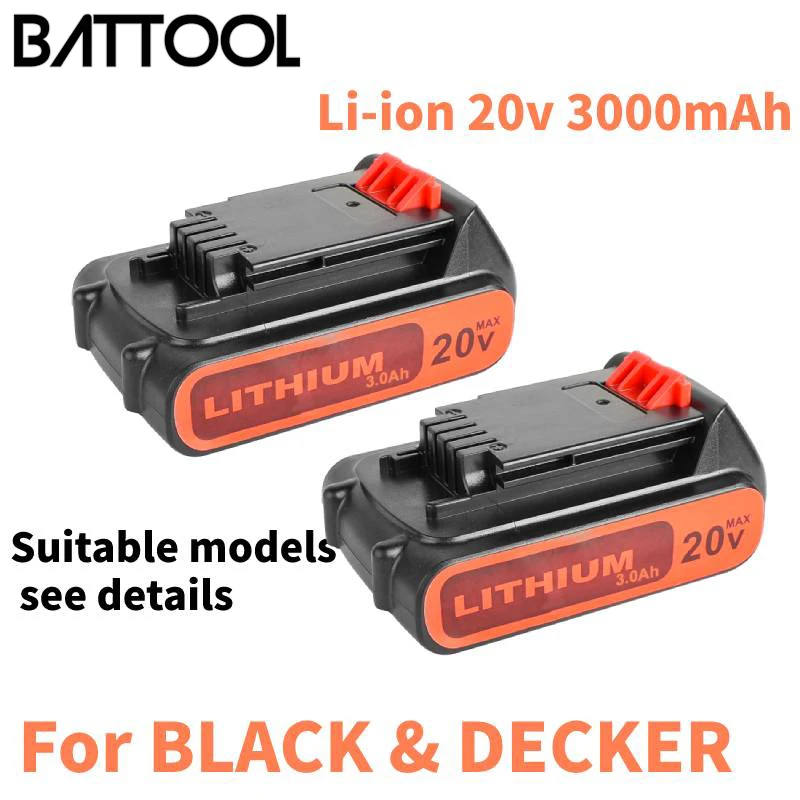 Rechargeable 18V/20V 3000mAh Li-ion Rechargeable Battery Replacement For BLACK & DECKER LB20 LBX20 LBXR20 Power Tools Battery