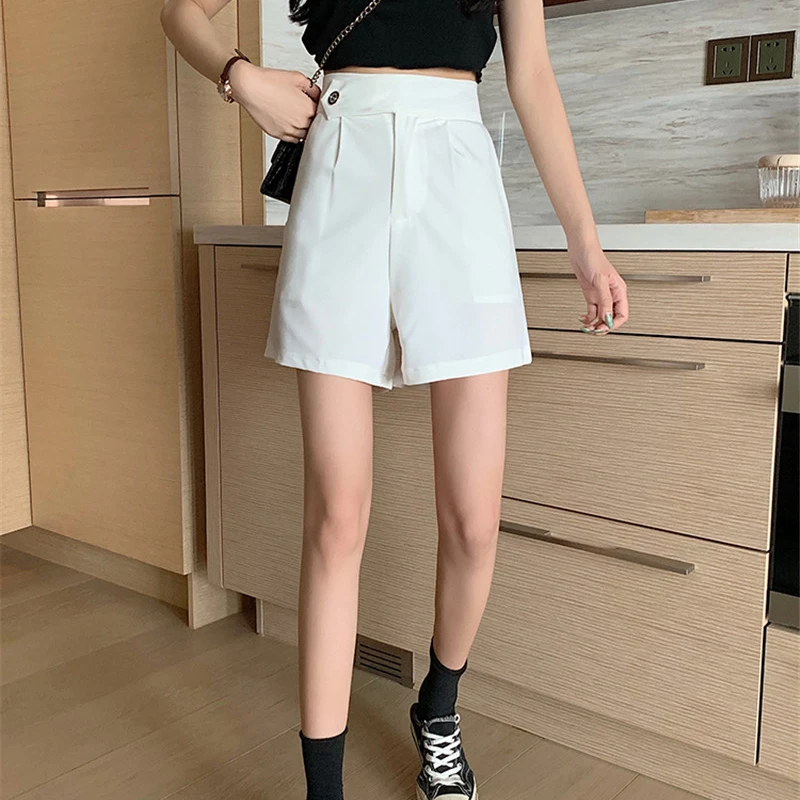 

Шорты Limiguyue женские с высокой талией, модные Костюмные свободные облегающие короткие брюки в студенческом стиле, с широкими штанинами, в Кор...