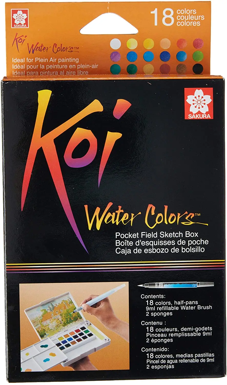 

Sakura XNCW-18N, 18 Assorted Koi Watercolors Field Sketch Set with Brush Lightweight and Portable - Perfect for Budding Hobbyist