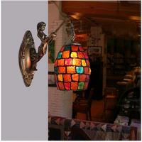 tiooka bohemia style stained glass wall light with fisher girl bracket exotic decoration sconces for restaurant bar dining room