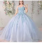 Бальное платье Verngo светло-голубого цвета, платья для Quinceanera, платье на одно плечо, 3D Flowewrs, пушистые блестящие Длинные платья для вечеринки и выпускного вечера, милые платья для девушек 16 дюймов