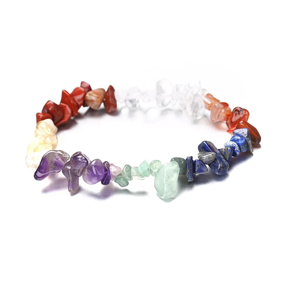 

Natural Crystal Mix Stone Bracelet 7 Chakra Reiki Healing Minerals Gravel Quartz Rose Red Agate Amethyst Gemstone Women Jewelry