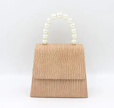 Khaki Женские Сумки из искусственной кожи, маленькая сумка с жемчужной ручкой, сумки через плечо на цепочке, женские классические сумки с каменным узором, сумочка - Цвет: Khaki