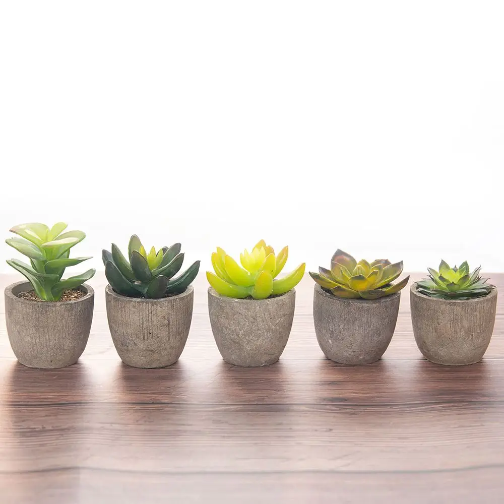 Искусственные бонсай моделирование в горшке суккуленты земля Лотос зеленые