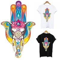 manlada elephant heads patches iron on transfer diy women t shirt thermo sticker on clothes hamse hand fatima applique decor