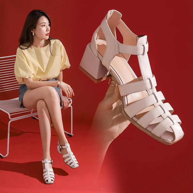 

Fashion Solid Women Sandals Summer Shoes Open Toe Rome Style High Heels Fashion Buckle Gladiator Shoes Woman 2021 Sandals Women