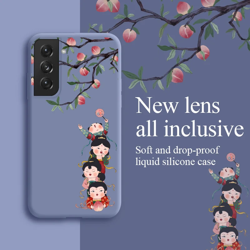 

Pick Peaches Case For Samsung Galaxy S21 S20 FE S10 Note 20 10 Ultra Plus A72 A52 A42 A32 A12 A02S 4G 5G Liquid Silicone Cover