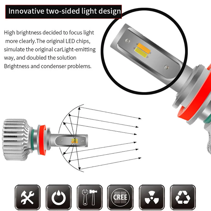 CARCTR хайлайтер H4 Led H13 9004 9007 Автомобильные фары Лампа HB1 HB5 чип PCB 3000K 4300K 6000K 60W 6000LM