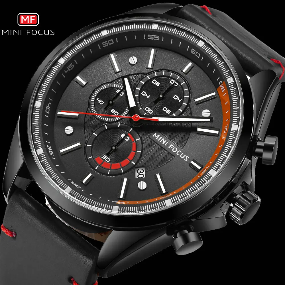 

Мужские Кварцевые водонепроницаемые часы с хронографом, с ремешком из натуральной кожи