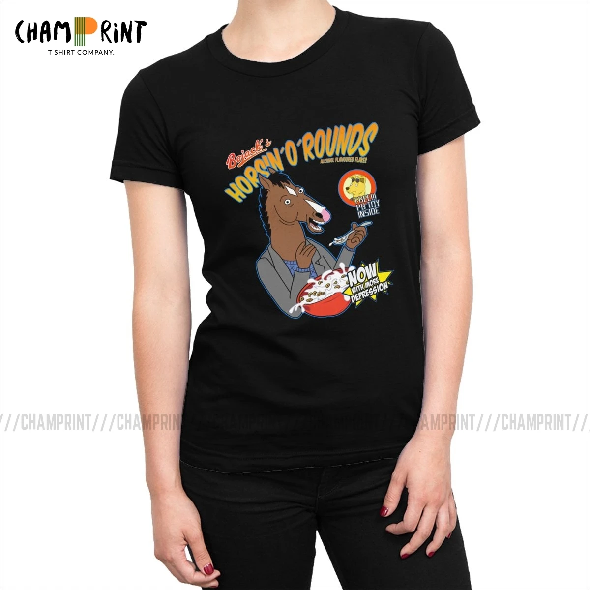 Женские футболки Bojack's cereal, Забавные футболки Bojack Horseman с рисунками из мультфильмов, модные хлопковые футболки, топ, базовая Женская одежда с графическим принтом