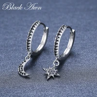 black awn classic hoop earrings for women silver color spinel moon star engagement trendy jewelry i213