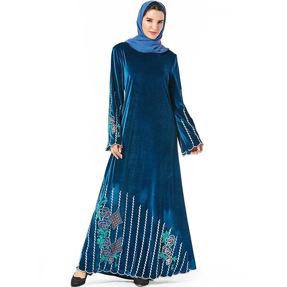 Элегантное мусульманское длинное платье с вышивкой на Среднем Востоке Золотое