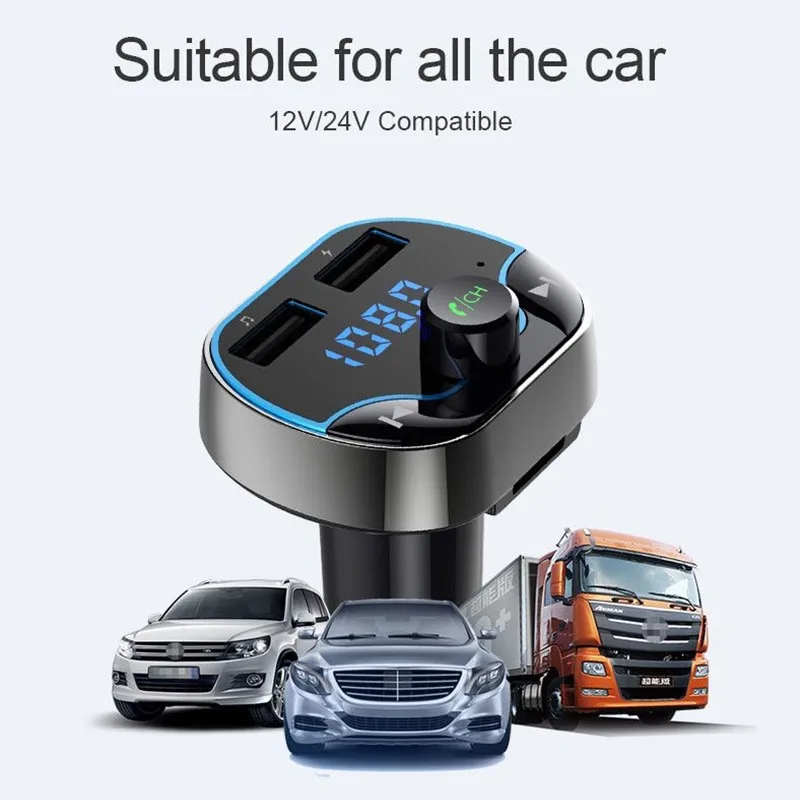 T24 автомобильный fm-передатчик Bluetooth беспроводной MP3 плеер аудио Быстрая зарядка