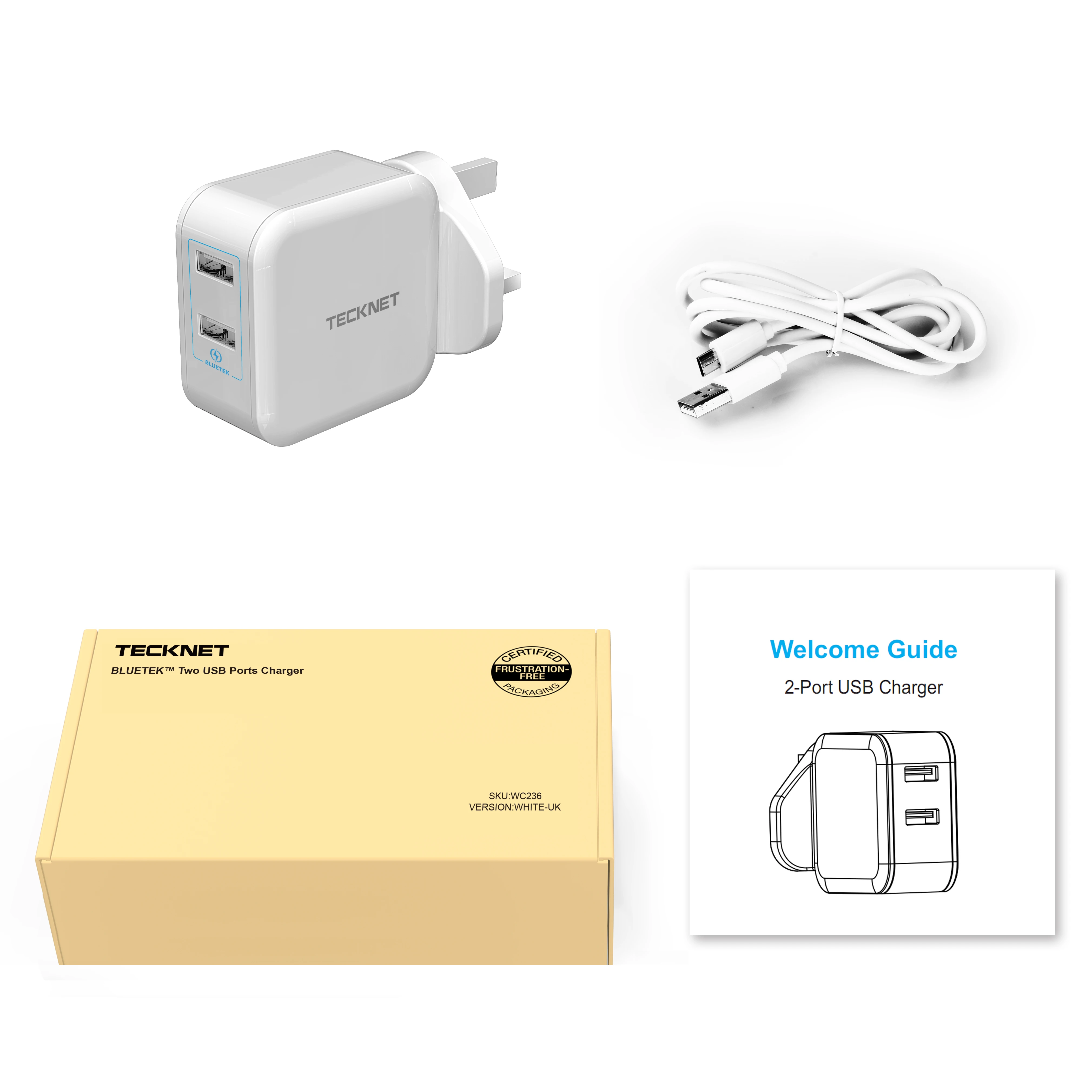 TeckNet 4.8A USB Зарядное устройство с евровилкой зарядное 2 Порты и разъёмы адаптер для