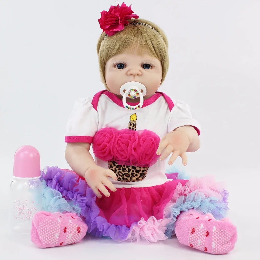 

55cm Full Silicone Reborn Doll Toy Like Real Girl Bonecas Vinyl Blonde Newborn Toddler Princess Babies Bebe Birthday Gift