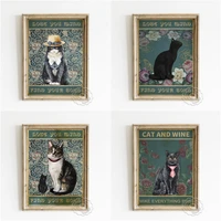 animal portrait vintage art poster funny sunglasses tie boss cat art prints lovely lady hat cat wall picture cute wall decor