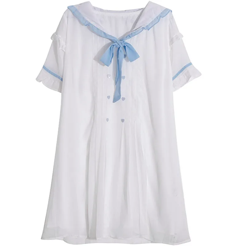 

Dress women Japanese Harajuku Women White Chiffon Kawaii Dress Peter Pan Collar Vintage Style short Sleeve Cute Kawaii Dress