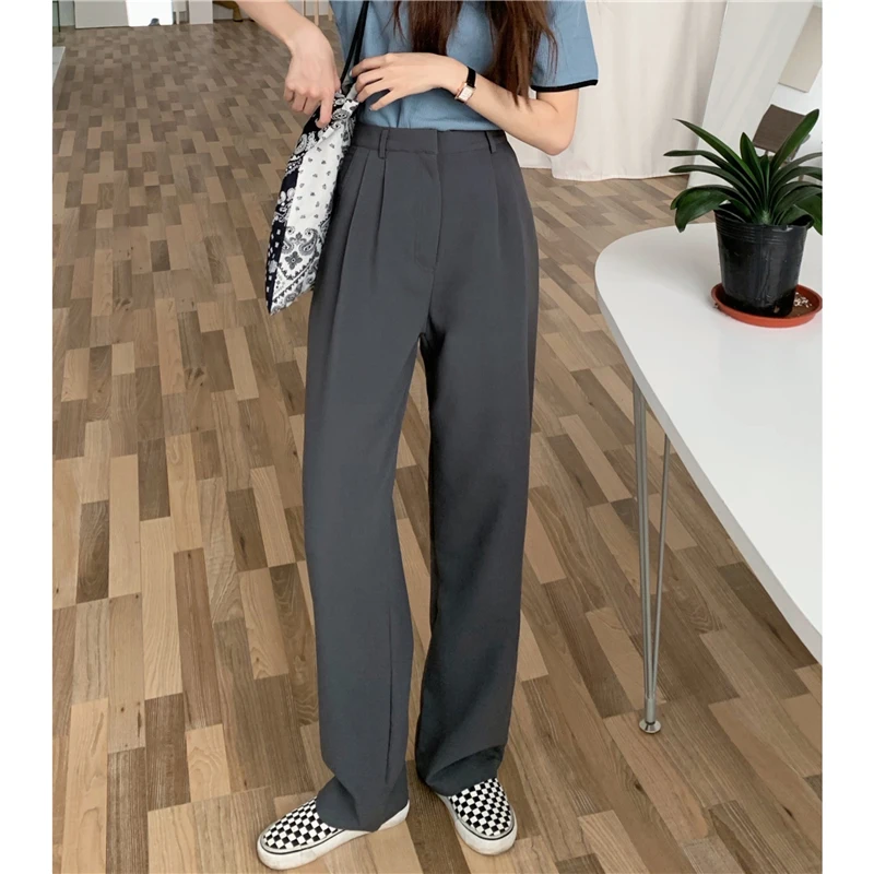 

OL Style Formal Gray Pants Ladies Plus Size Workwear Temperament Loose High Waist Slim Drape Suit Trousers Casual Solid Trousers