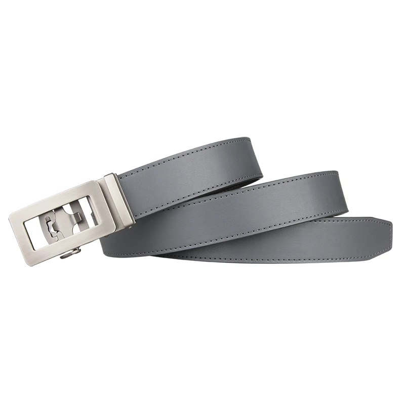 

New Arrival Men Holeless High Quality Gray Leather Ratchet Belt with Automatic Sliding Buckle Waist Belt