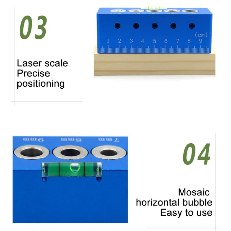 

Pocket Hole Jig with Bubble Level 6 7 8 9 10mm Dowel Jig Right Angle Hole Punch Locator Drill Guide Tools For Carpentry