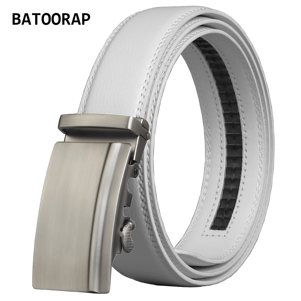 Брендовый мужской белый кожаный ремень BATOORAP с автоматической пряжкой серый