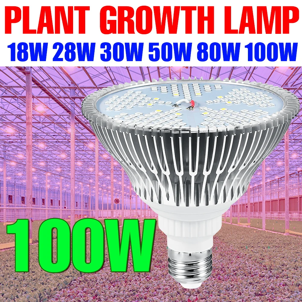 

220V Full Spectrum Plant LED Grow Light Bulb E27 Phytolamps 18W 28W 30W 50W 80W 100W Fitolampy Indoor Seeds E14 Hydroponic Lamp