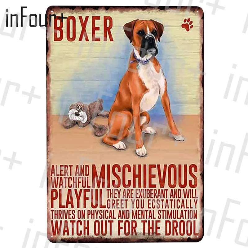 Игривые плакаты боксеры для собак и домашних питомцев Жестяная Табличка