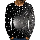 Мужская футболка с рисунком оптической иллюзии 2021, повседневные топы с длинным рукавом и принтом, увеличенная Радужная уличная одежда с круглым вырезом
