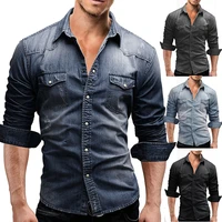 casual denim long sleeve mens shirt 2021 mens fashion clothing trends chest pocket decoration