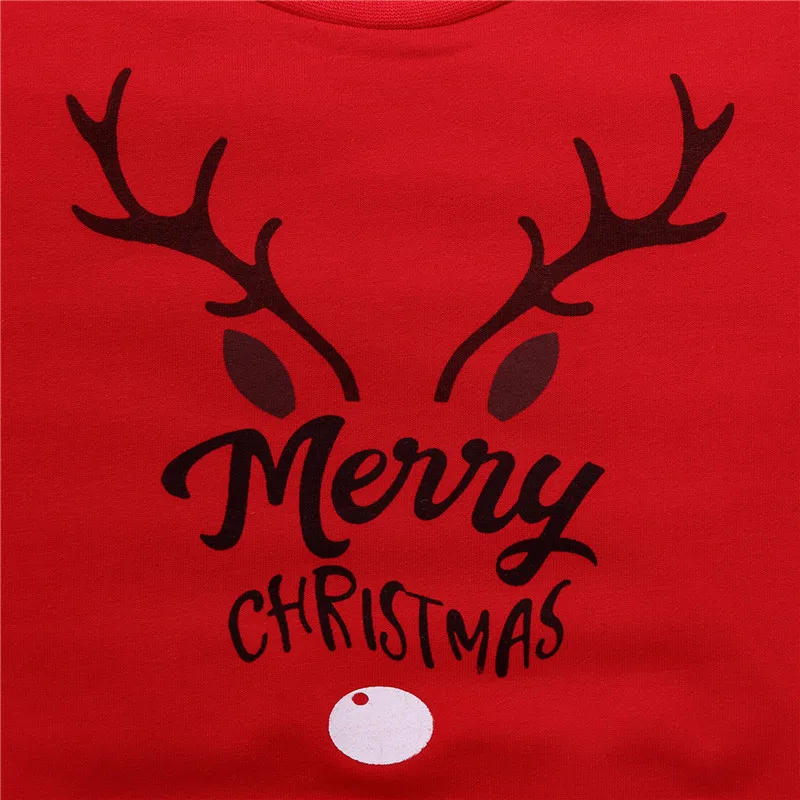 Children's Pullover Tops Red Nose Reindeer Pattern Round Neck Long Sleeve Hoodies Christmas Clothes for Boys Girls 0-4T