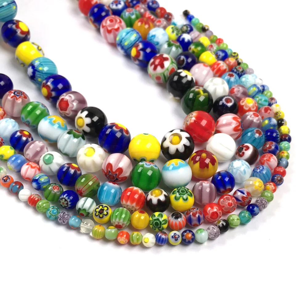 

Natural Thousand Flower Glazed Beads 4/6/8/10/12mm Round Loose for Jewelry Making DIy Necklace Bracelet Earring