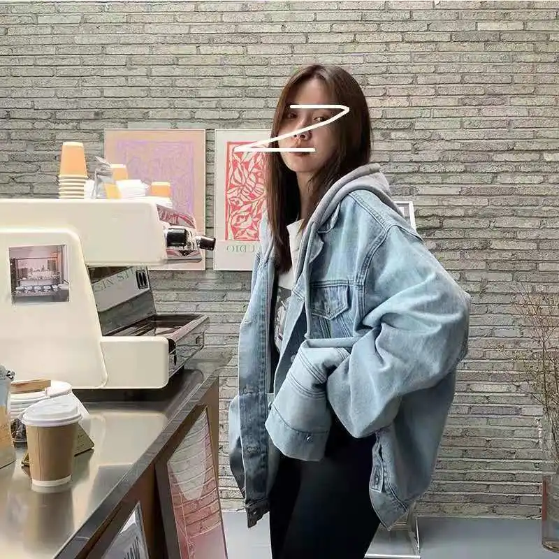 

Джинсовая куртка с капюшоном в Корейском стиле, модная дикая свободная повседневная куртка средней длины со съемной шапкой и капюшоном, 2021