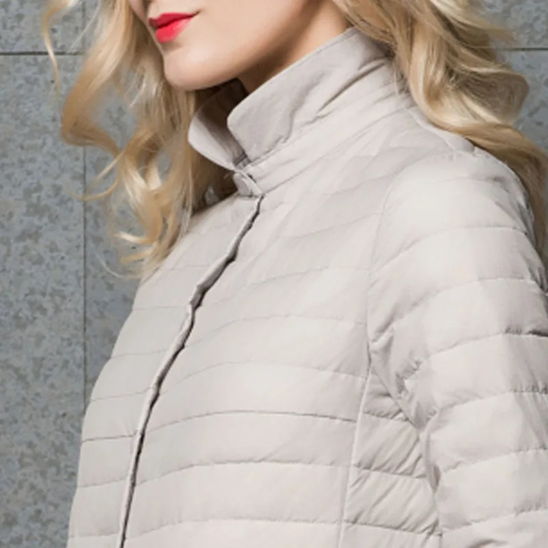 Легкий Женский пуховик 2019 зимнее Новое Белое Длинное Пальто приталенное супер