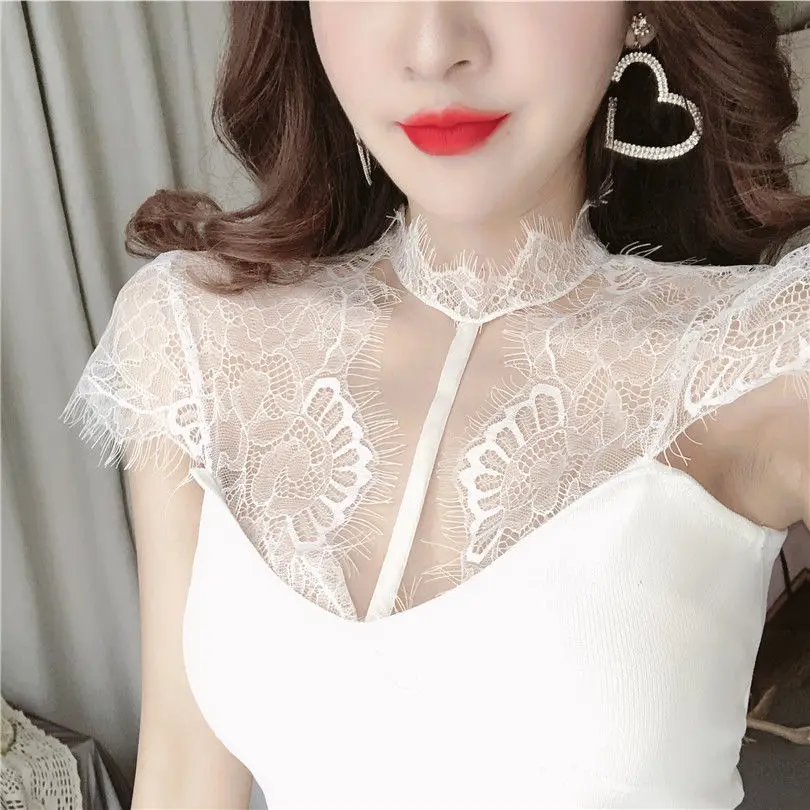 

Women Crop Camis Tops 2020 Sexy Lace Stitching Short Deep V-neck Low Cut Halter Top Tank Corset Top For Women