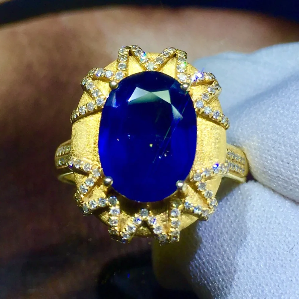 819 ювелирные украшения 18K желтое золото натуральный 3.1ct драгоценный камень, синий сапфир 18k золото бриллианты камень кольцо унисекс для женщин кольца