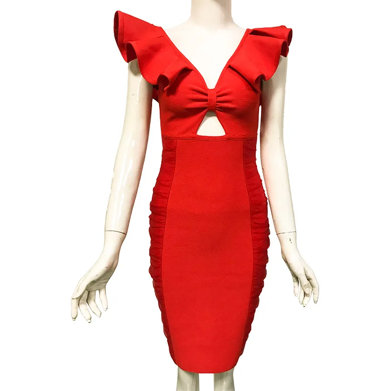 

New Autumn Celebrity bandage Tank Red Sleeveless Sexy dresses Backless Women V-Neck DJ Party Elegant Evening Night Club vestido