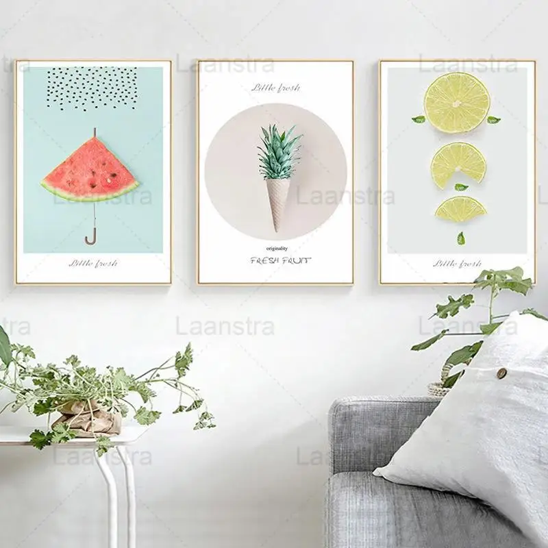 

Modern Creative Canvas Painting Little Fresh Nordic Poster Summer Fruits Watermelon Lemon Pineapple Wall Art Home Decoration