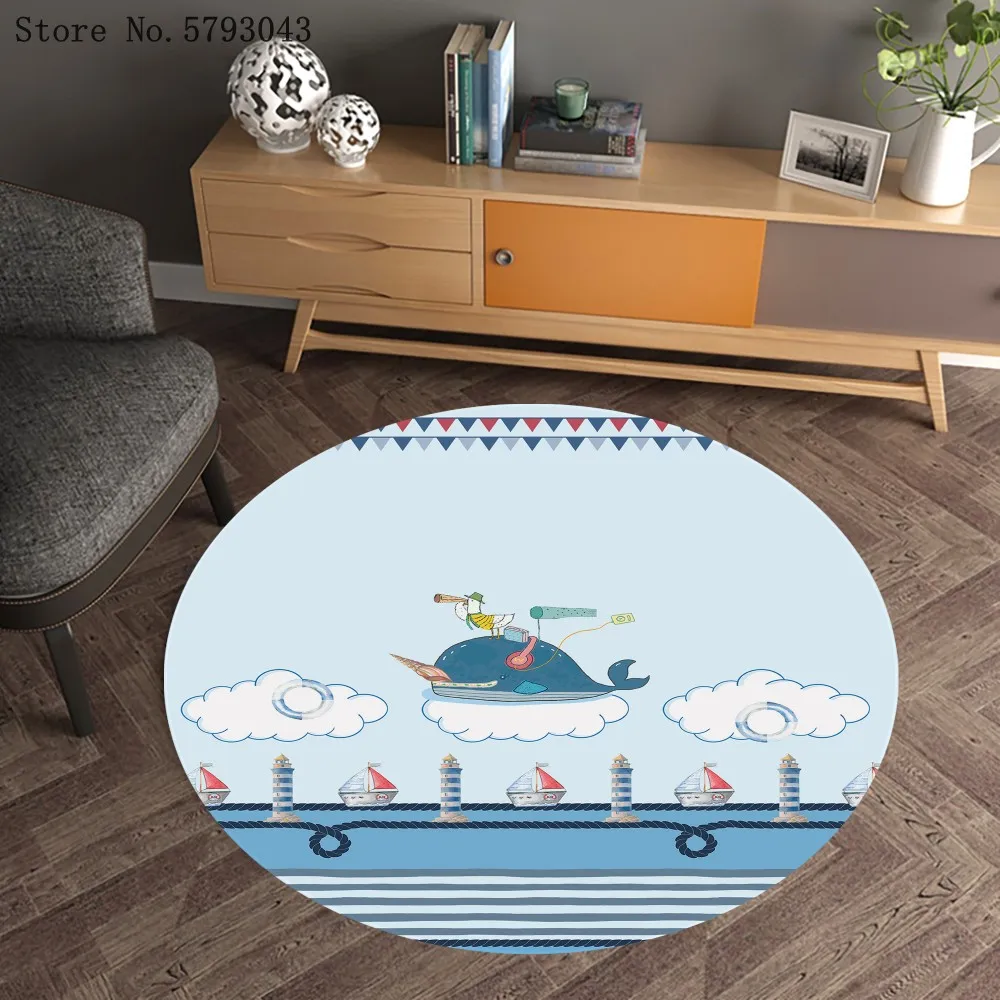

Круглая ковровая дорожка с 3d-рисунком Кита, водные животные, спасательный круг, ковры, цветной мультяшный напольный ковер для гостиной, кове...