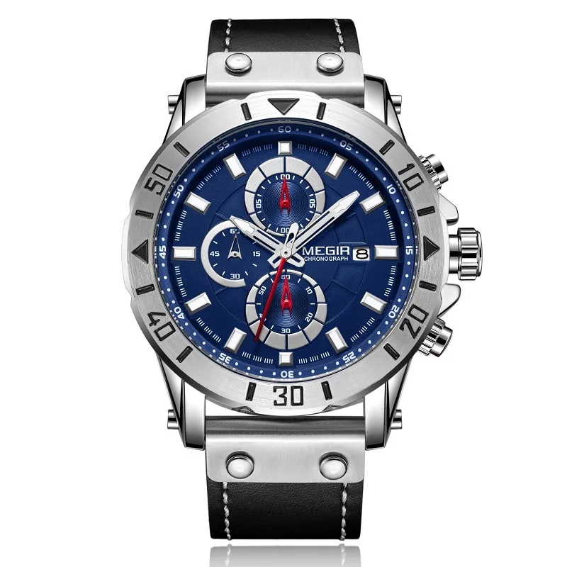 Часы наручные MEGIR Мужские кварцевые, брендовые Роскошные спортивные с хронографом, синие от AliExpress WW