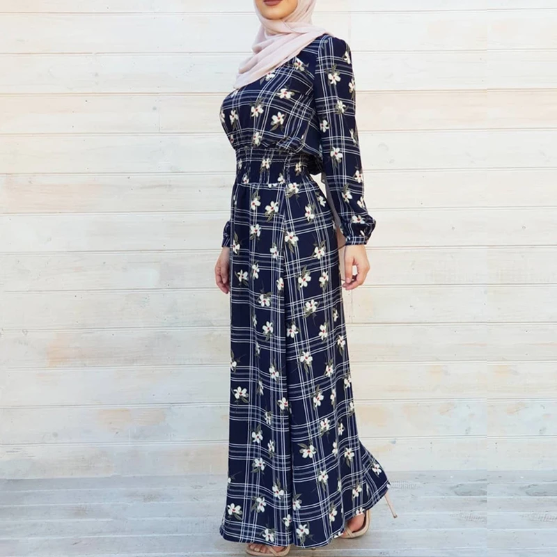 MISSJOY 2019 мусульманские абайя с цветочным принтом и длинным рукавом Женские платья