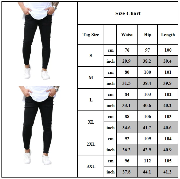 

Fashion Men Pencil Jeans Solid Color Pencil Skinny Denim Trousers Casual Daily Parties Male Slim Fit Cowboy Pants