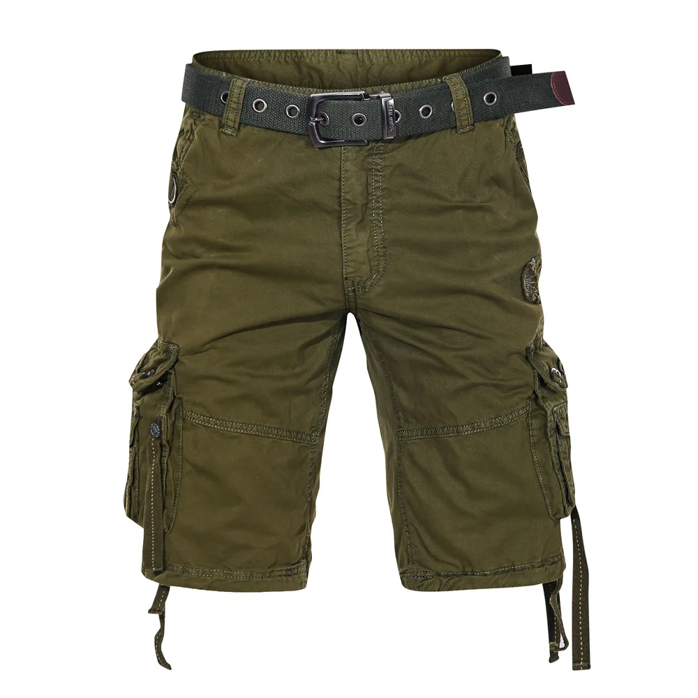 

2021 summer new men's overalls straight large size wash back casual shorts men's multi-pocket loose five-point pants