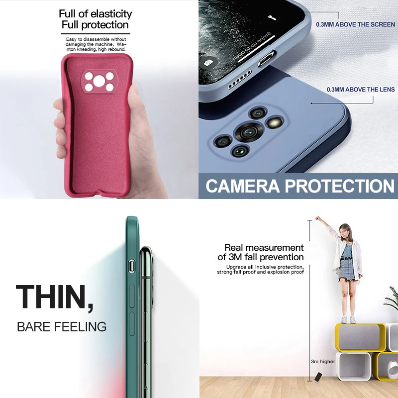 poco x3 m3 f3 pro x3 nfc phone case square liquid silicone soft camera lens protection cover for xiaomi poco x3 m3 f3 pro 5g x3 free global shipping