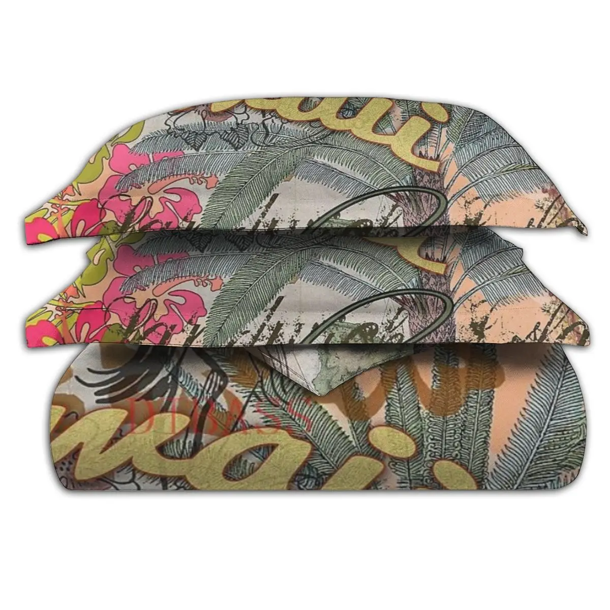 Vintage Hawaii Travel Colorful Hawaiian Tropical Collage Comforter Set with 2 Pillowcase Duvet Cover Bedding Sets Bed | Дом и сад