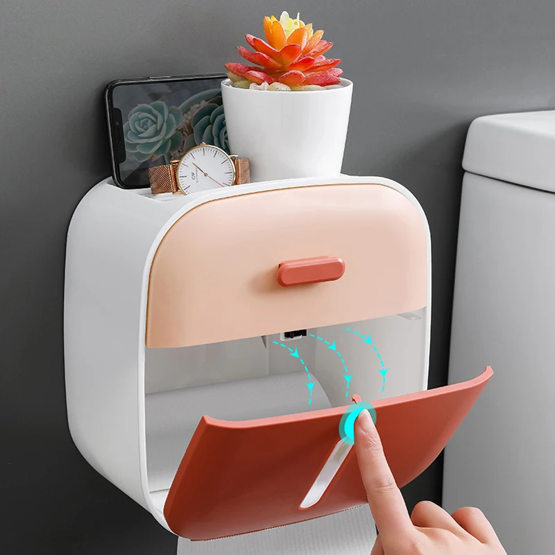 Joybos-caja de pa&ntilde;uelos de ba&ntilde;o, organizador de papel higi&eacute;nico, soporte de Tel&eacute;fono de almacenamiento, prensa abierta, resistente al agua, accesorios de ba&ntilde;o-0