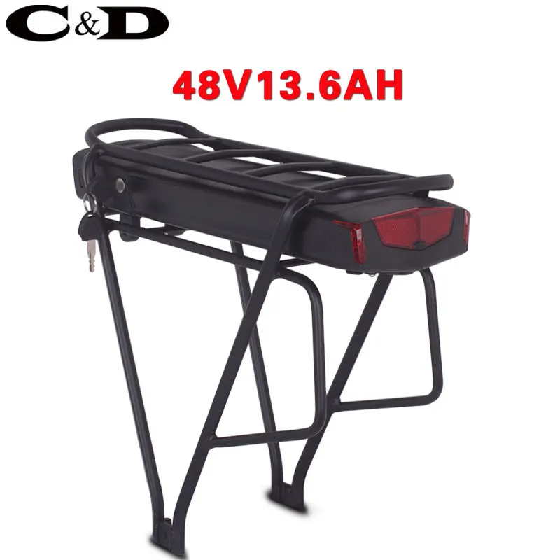 48V13.6AH 2A charger Задняя стойка 48 В батарея 36 В батарея для электровелосипеда 52 В батарея для электровелосипеда для велосипеда литий-ионная аккумуляторная батарея для багажника - Цвет: 48V13.6AH 2A charger