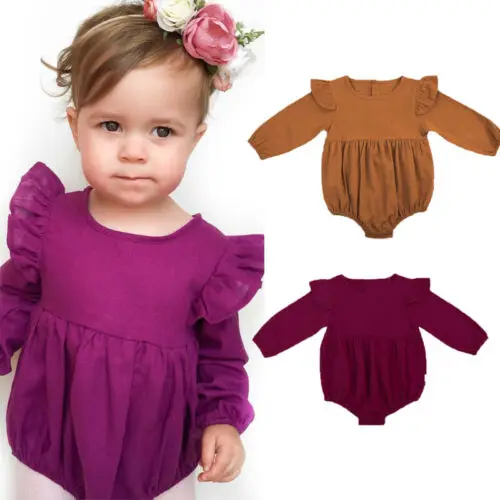 2020 Brand New Toddler Infant Newborn Baby Girls Kids Long Sleeve Romper Outfits Solid Playsuit Jumpsuit Floral Clothes 0-3Y