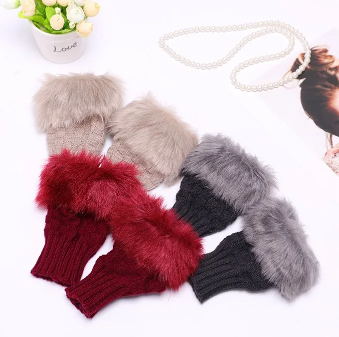 Подлинная Мода Леди Рук Твердые запястья зимние теплые без пальцев перчатки из